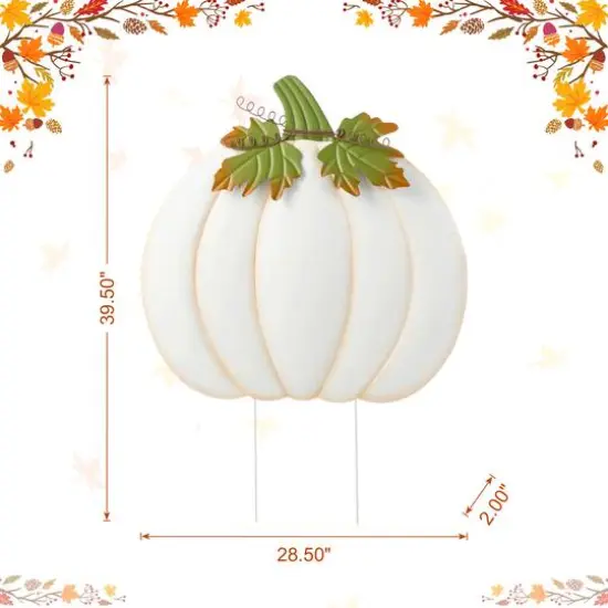 Glitzhome&reg; 39.5" Fall Oversized Metal Ivory Pumpkin Yard Stake, Wall or Standing Decor {8}