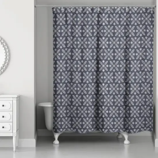 Starry Leaves Shower Curtain Navy {1}