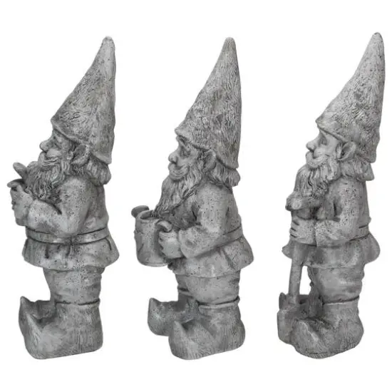 15.75" Gray Gardening Garden Gnomes Outdoor Statues Set {5}