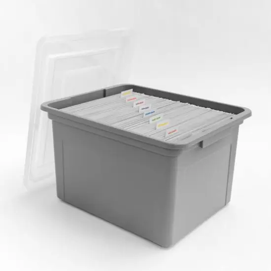 IRIS Gray & Clear 35qt. Snap Tight Plastic File Organizer Box With Lid {3}