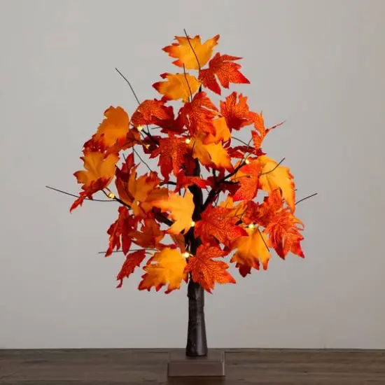 2ft. Pre-Lit Bright Autumn Maple Artificial Fall Tree with 24 Warm White LED Lights and Detachable Base {9}
