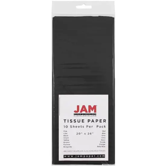 JAM Paper 20" x 26" Tissue Paper, 2 Packs of 10 Sheets Black {6}