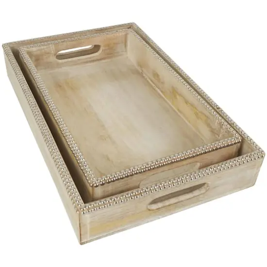 Light Brown Mango Wood Trays with Silver Beaded Rim, 2ct. {4}