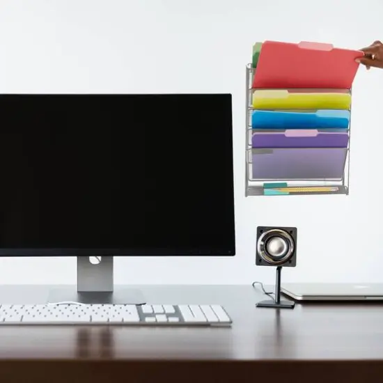 Mind Reader 6 Compartment Vertical Hanging Wall File & Chart Organizer Silver {4}