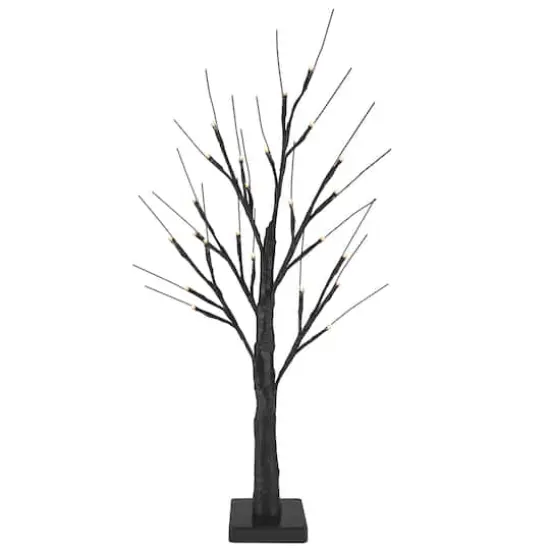 24" LED Lighted Black Halloween Twig Tree, Warm White Lights {1}