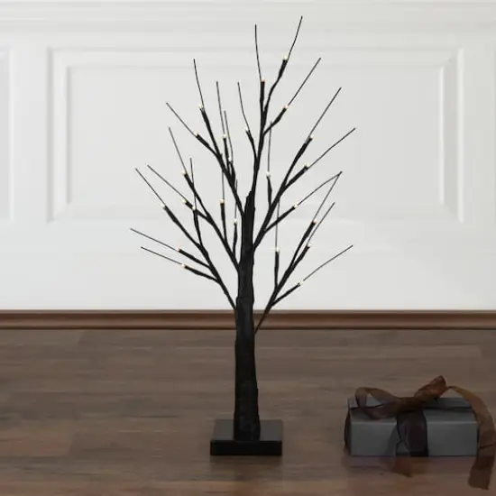 24" LED Lighted Black Halloween Twig Tree, Warm White Lights {3}