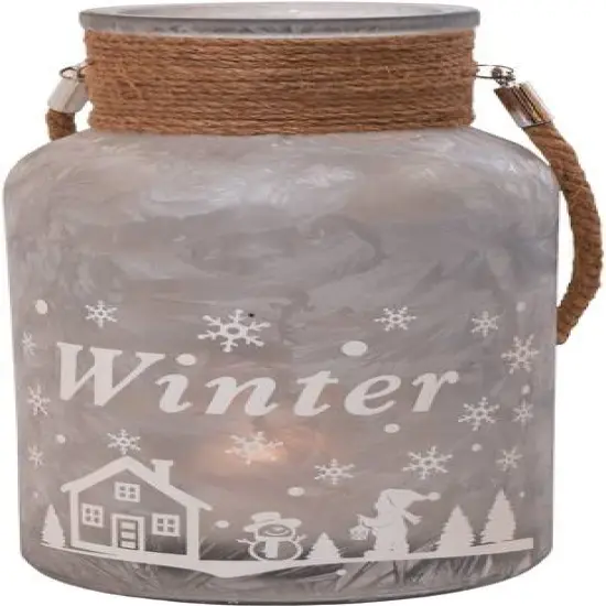 12" Silver Winter Scene Christmas Pillar Candle Lantern {5}