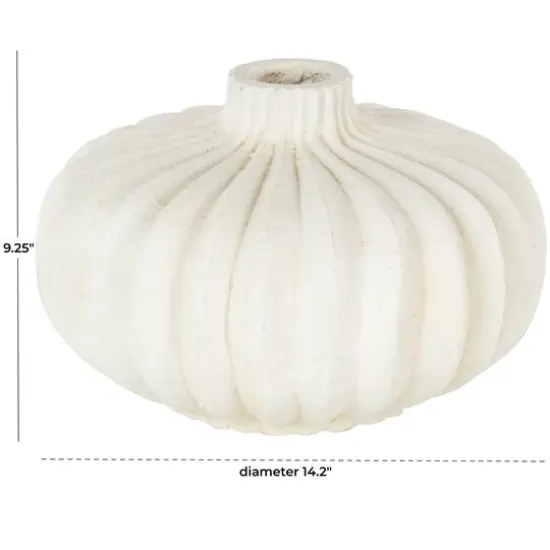 14" White Magnesium Oxide Short Wide Decorative Vase {6}