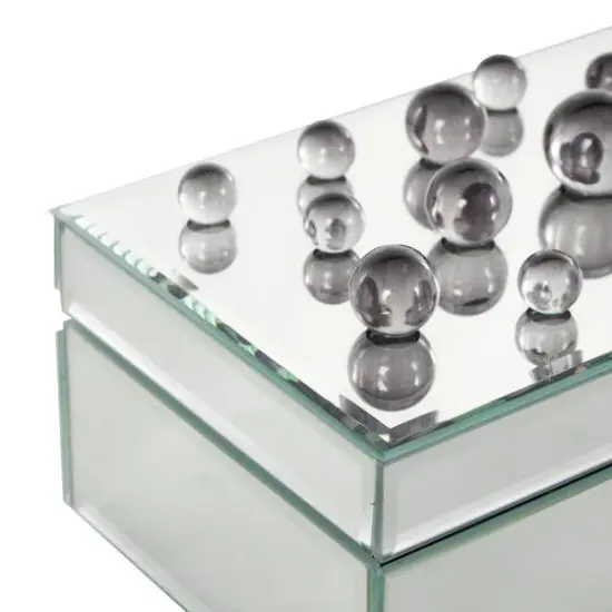 8.25" x 5" x 4.5" Silver Glass Mirrored Decorative Jewelry Box with Black Bubble Textured Balls {8}