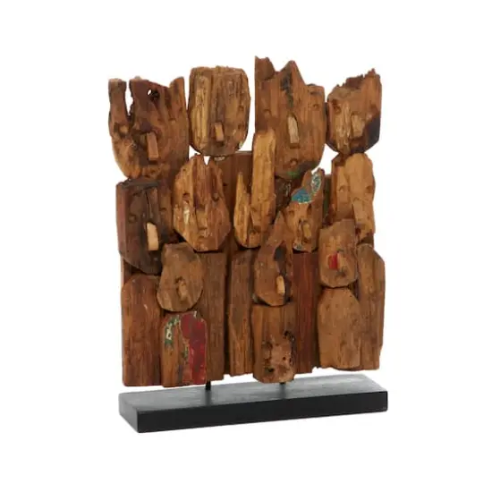 16" Brown Teak Wood Natural Abstract Sculpture {1}