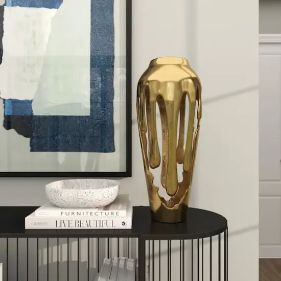 19" Gold Aluminum Drip Vase with Melting Designed Body {9}