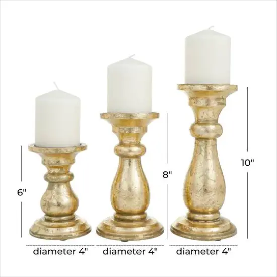Gold Wood Traditional Candle holder 10",8",6" {7}