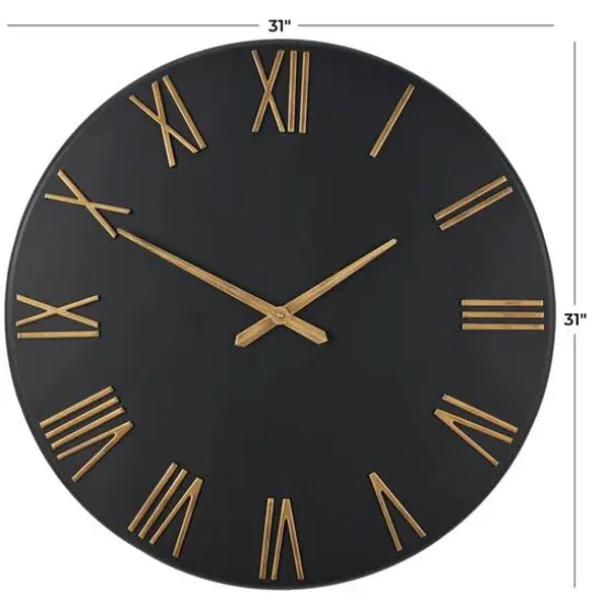 31" Modern Black & Gold Metal Wall Clock {5}