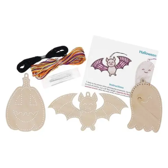 Leisure Arts&reg; Beginner Halloween Shapes 3 Piece Wood Stitchery Ornament Kit {4}