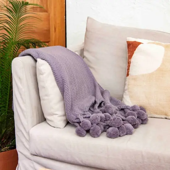 Hello Honey&reg; Woven Cotton Pom Pom Throw Gray {3}