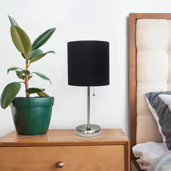 Creekwood Home 19.5" Oslo USB Port Table Lamp Brushed Steel/Black Shade {3}