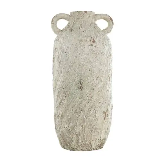 15.5" Cream Magnesium Oxide Antique Textured Amphora Decorative Vase with 2 Small Handles {9}