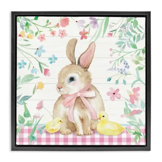 Stupell Industries Easter Bunny & Chicks Floater Framed Art Black {1}