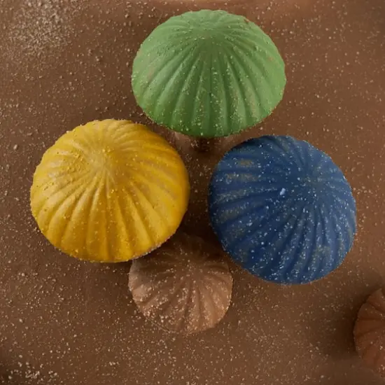 13" Brown Ceramic Round Wide Decorative Vase with Multicolor Mushroom Accents {5}