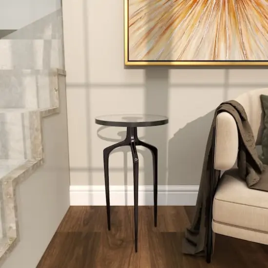 22" Accent Table with Textured Glass Tabletop Black {3}