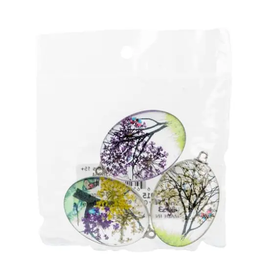 John Bead 30mm x 40mm Dried Flower Assorted Pendants {5}