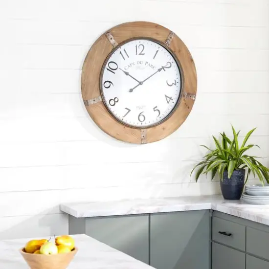Brown Rustic Wood Wall Clock, 32" x 32" {7}