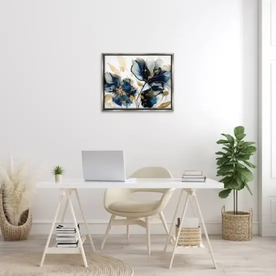 Stupell Industries Blue Swirling Modern Flowers Floater Framed Art Gray {3}