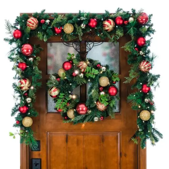 Village Lighting 24" Pre-Lit Christmas Classic Wreath, Clear LED Lights {5}