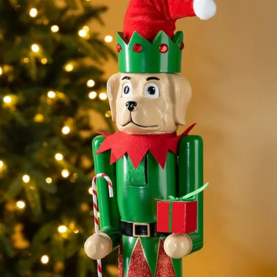 Glitzhome&reg; 23.5"H Wooden Christmas Elf Dog Nutcracker {5}