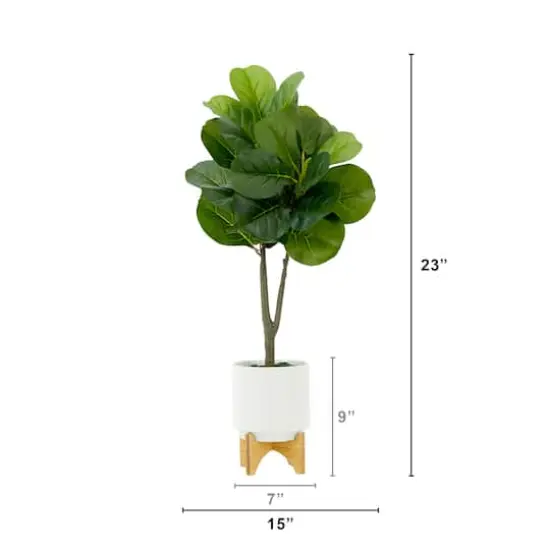 33" Artificial Green Fiddle Fig with Stand Planter {3}