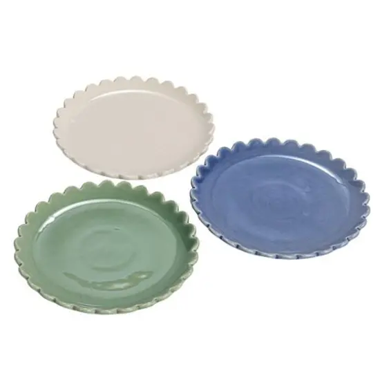 Hello Honey® 8" Blue, Green & Cream Round Stoneware Plate with Scalloped Edge Set {4}