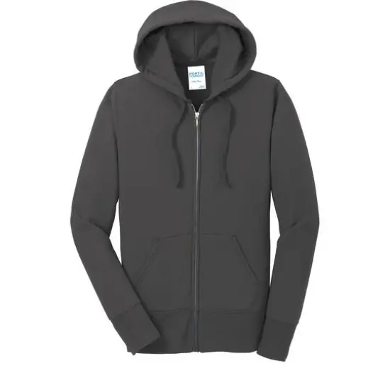Port & Company&reg; Ladies Core Fleece Full-Zip Hooded Sweatshirt Charcoal {1}
