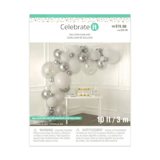 10ft. Silver & White Balloon Garland by Celebrate It&trade; {4}