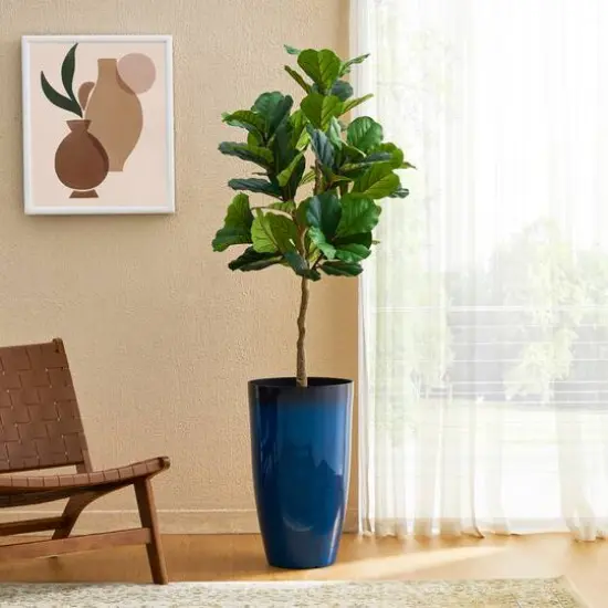 Glitzhome® 23.5" Gradient Cobalt Blue Faux Ceramic Tall Plastic Planters, 2ct. {6}