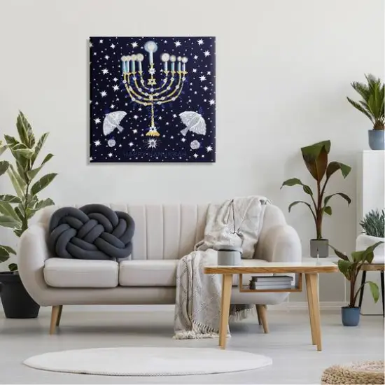 Stupell Industries Happy Hanukkah Starry Menorah Canvas Wall Art {3}