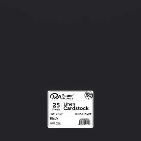 PA Paper™ Accents 12" x 12" 80lb. Linen Cardstock, 25 Sheets Black {1}