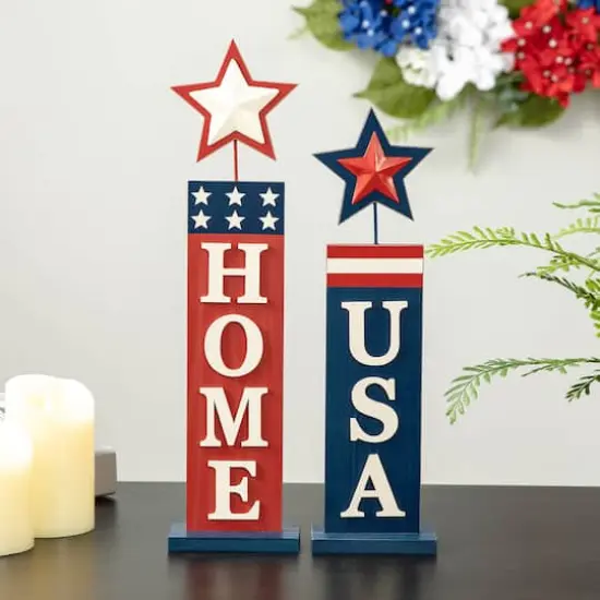 Glitzhome&reg; Americana Firecracker Table Sign Set {3}