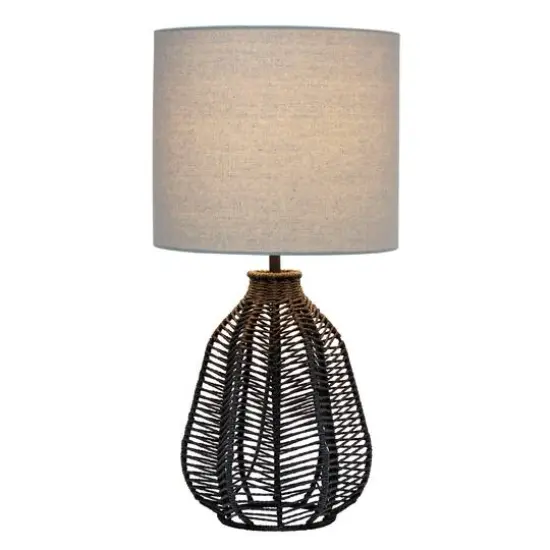 Lalia Home 21" Rattan Paper Rope Table Lamp with Shade Black with light gray shade {3}