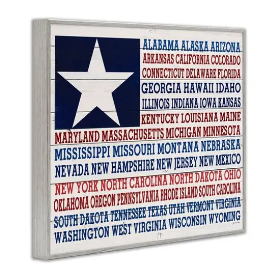 Stupell Industries U.S.A. Star Patriot Flag Listed State Typography Sign Framed Giclee Art Gray {4}