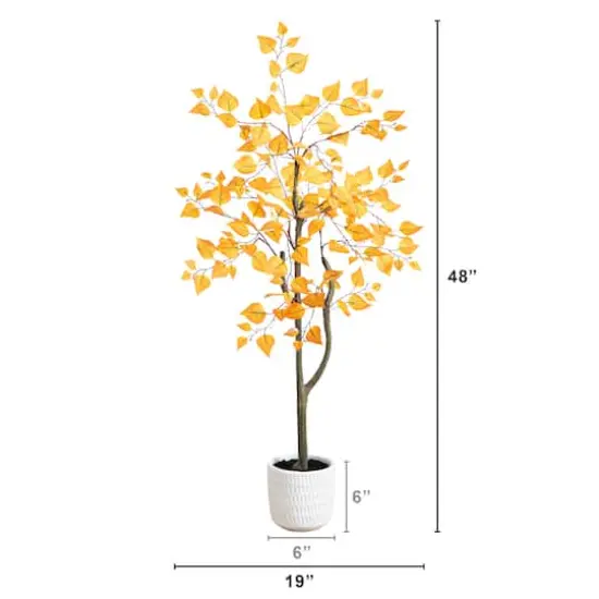 4ft. Autumn Birch Artificial Fall Tree in White Decorative Planter {4}