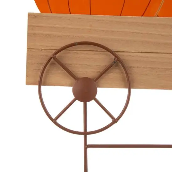 26" GlitzHome&reg; Wooden Pumpkin Cart Yard Stake {8}