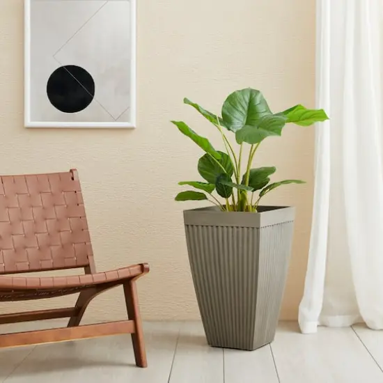 Glitzhome® 23" Eco-Friendly Oversized Faux Concrete Square Fluted Pot Planters, 2ct. Brown {5}
