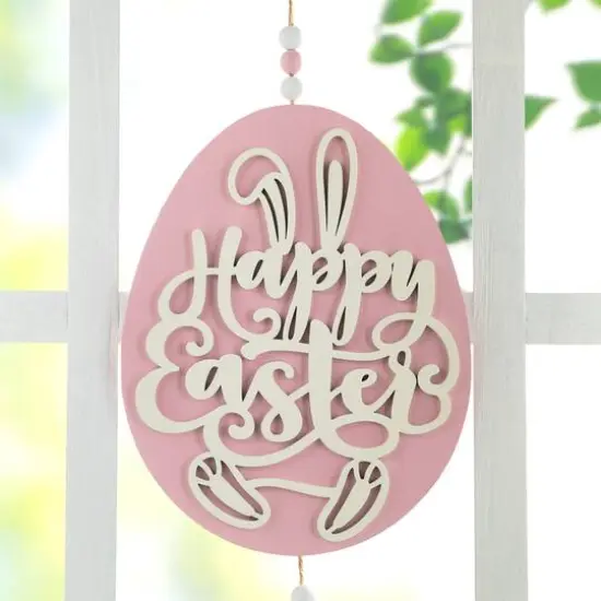 Glitzhome&reg; 17" Easter Wooden Eggs Door Hanger Set {4}