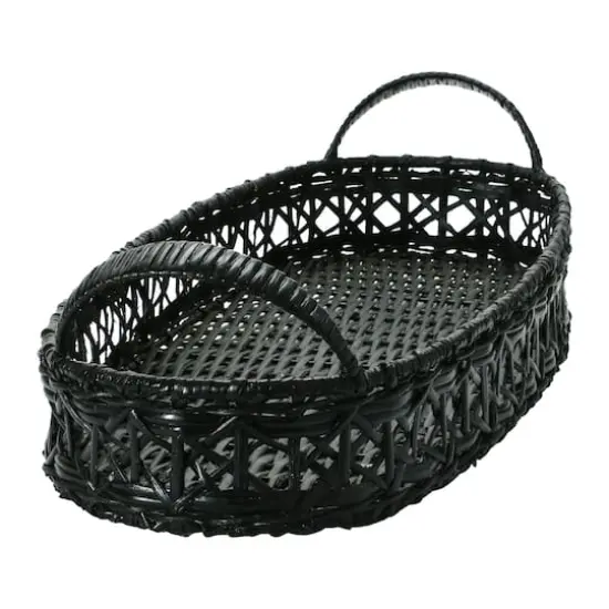 Hello Honey&reg; 2.5ft. Black Hand-Woven Rattan Tray with Handles {6}