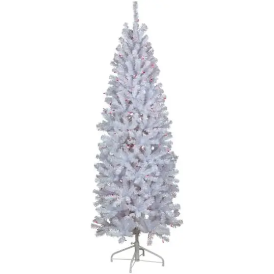 6.5ft. Pre-Lit Slim Geneva White Spruce Artificial Christmas Tree, Pink Lights {1}