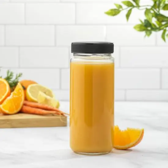 JoyJolt&reg; 16oz. Reusable Glass Juice Bottles with Lids, 8ct. Black {8}