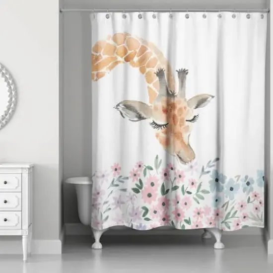 Giraffe Smelling Flowers 71" x 74" Shower Curtain {1}