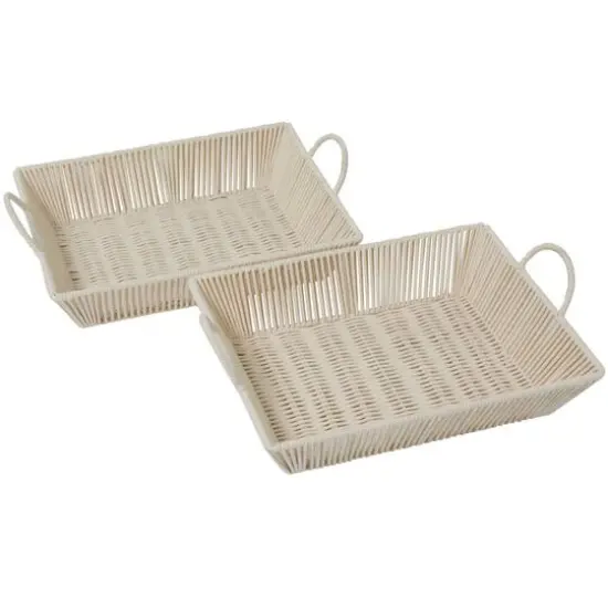 Cream Cotton Handmade Woven Storage Basket with Handles Set of 2 18", 17" {9}