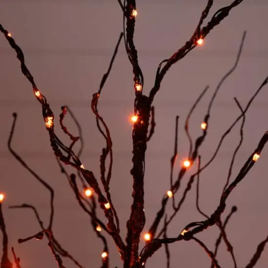 4ft. Pre-Lit Halloween Black Twig Artificial Tree with 180 Orange & Purple LED Lights {5}