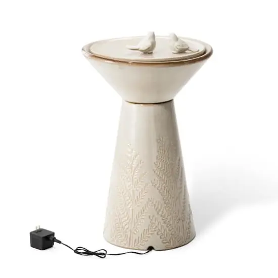 Glitzhome&reg; 27.5" LED Bird Pedestal Ceramic Fountain Beige {8}